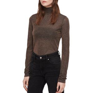 Allsaints Esme Shimmer Turtleneck Long Sleeve Top
